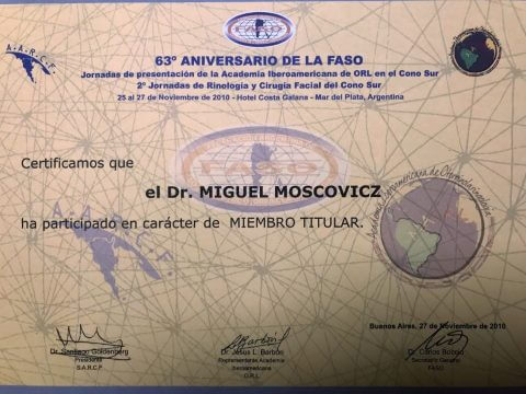 Diplomas y Certificados Dr. Miguel Moscovicz