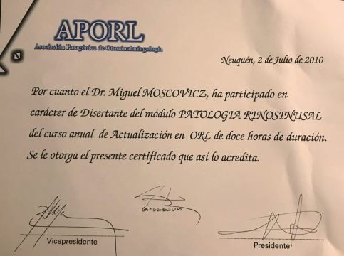 Diplomas y Certificados Dr. Miguel Moscovicz