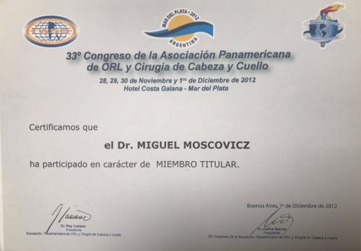 Diplomas y Certificados Dr. Miguel Moscovicz