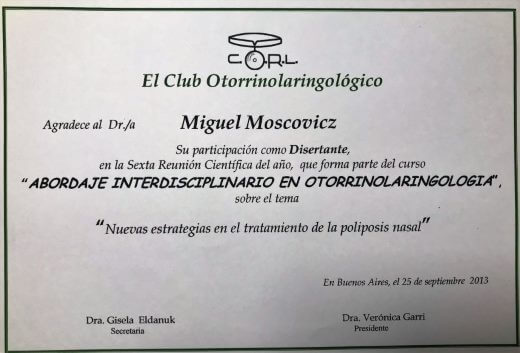 Diplomas y Certificados Dr. Miguel Moscovicz