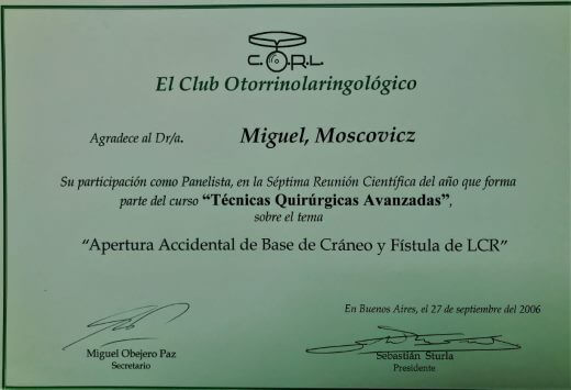 Diplomas y Certificados Dr. Miguel Moscovicz