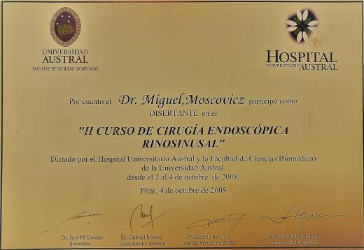 Diplomas y Certificados Dr. Miguel Moscovicz