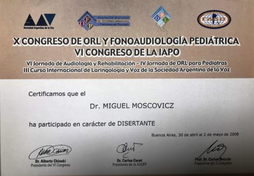 Diplomas y Certificados Dr. Miguel Moscovicz