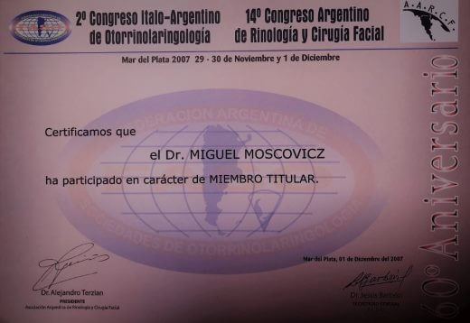 Diplomas y Certificados Dr. Miguel Moscovicz