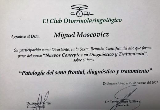 Diplomas y Certificados Dr. Miguel Moscovicz