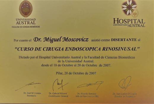 Diplomas y Certificados Dr. Miguel Moscovicz