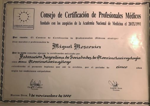 Diplomas y Certificados Dr. Miguel Moscovicz