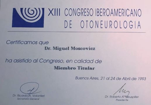 Diplomas y Certificados Dr. Miguel Moscovicz