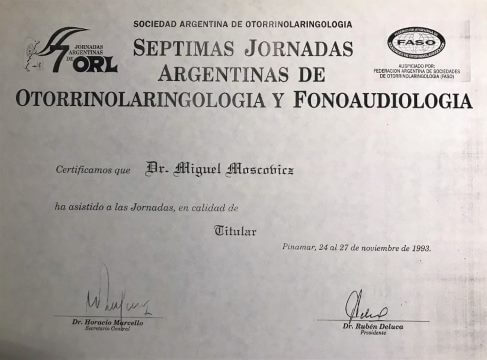 Diplomas y Certificados Dr. Miguel Moscovicz