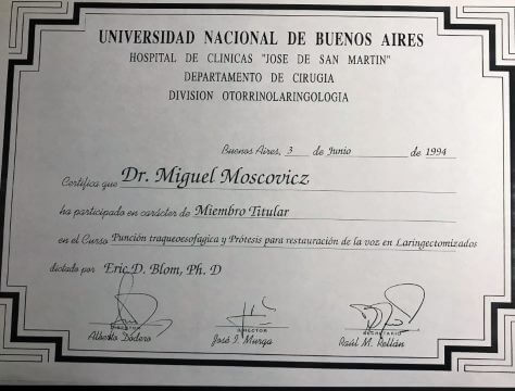 Diplomas y Certificados Dr. Miguel Moscovicz