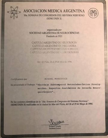 Diplomas y Certificados Dr. Miguel Moscovicz