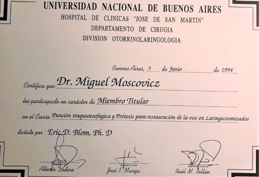 Diplomas y Certificados Dr. Miguel Moscovicz