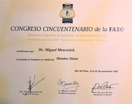 Diplomas y Certificados Dr. Miguel Moscovicz