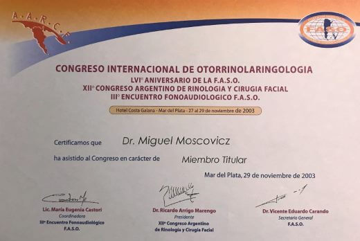 Diplomas y Certificados Dr. Miguel Moscovicz