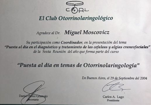 Diplomas y Certificados Dr. Miguel Moscovicz