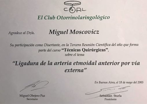 Diplomas y Certificados Dr. Miguel Moscovicz