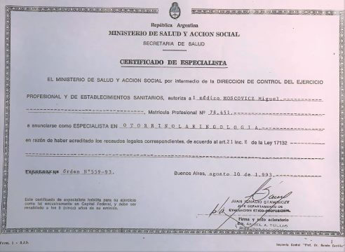 Diplomas y Certificados Dr. Miguel Moscovicz