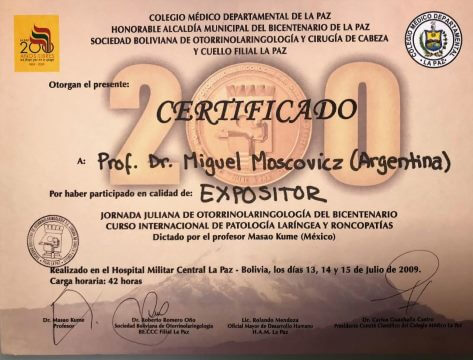 Diplomas y Certificados Dr. Miguel Moscovicz