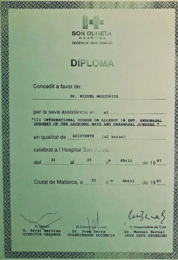 Diplomas y Certificados Dr. Miguel Moscovicz